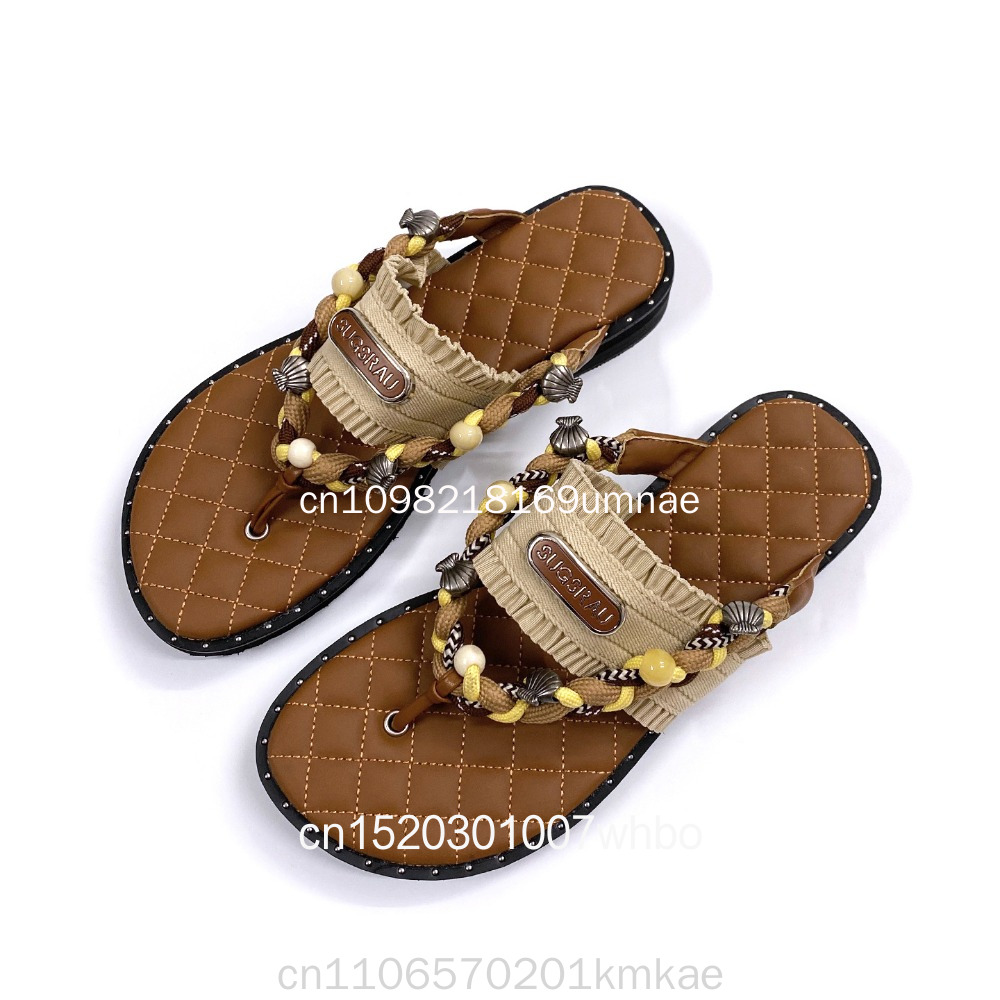 Flip Flop Leather Men - شباشب نسائية جديدة بتصميم ريترو منسوجة