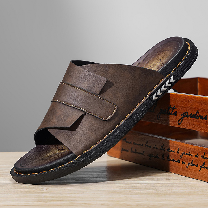 Flip Flop Leather Men - شباشب رجالية كلاسيكية من الجلد لصيف
