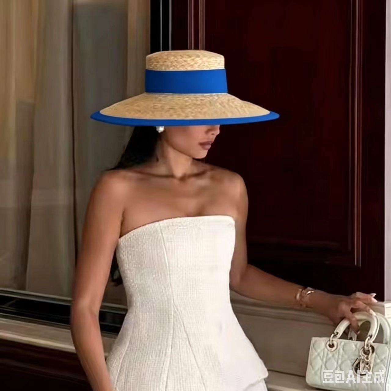 Bucket Hat Straw - قبعة شمسية جديدة باللون الأزرق الملكي،