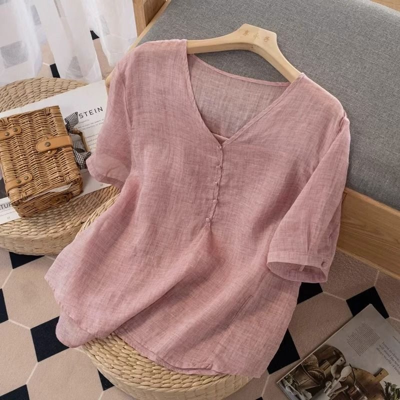 Linen Shirt Breathable - تي شيرت نسائي من مزيج الكتان