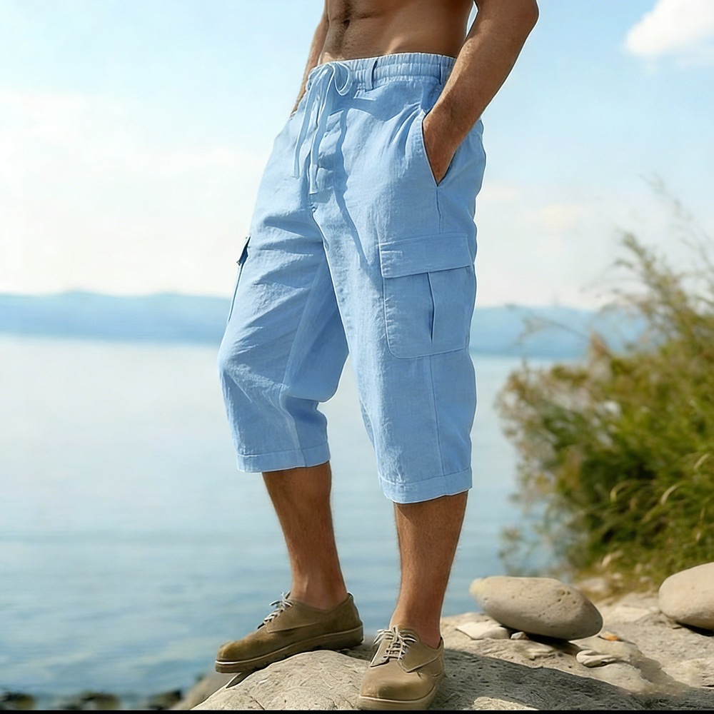 Short Linen Drawstring - شورت رجالي صيفي من القطن والكتان،
