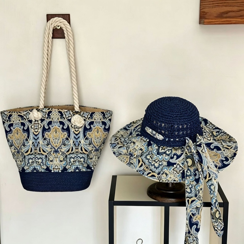 طقم قبعة شمسية من القش على طرا - مراجعة Bucket Hat Straw وسعره