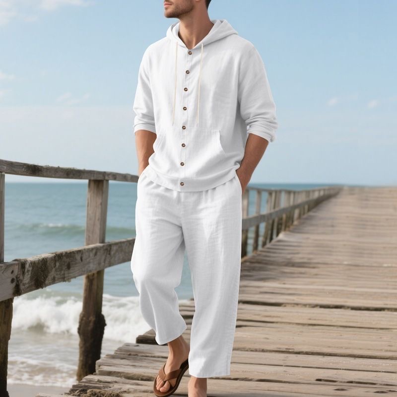 طقم شاطئ رجالي من الكتان، قميص - مراجعة Linen Shirt Breathable وسعره