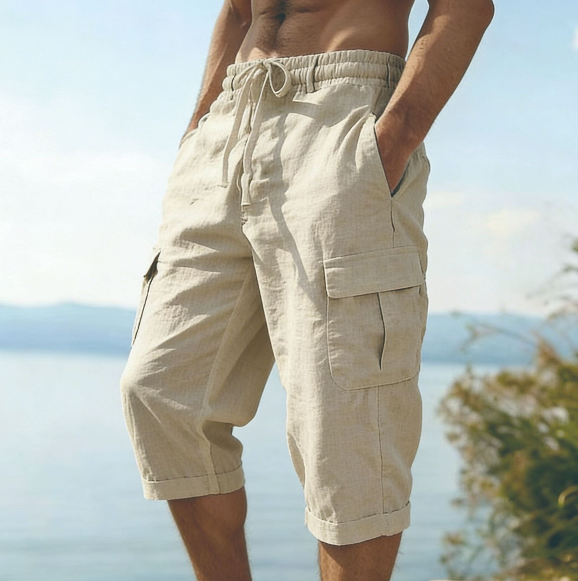 شورت رجالي صيفي من القطن والكت - مراجعة Short Linen Drawstring وسعره