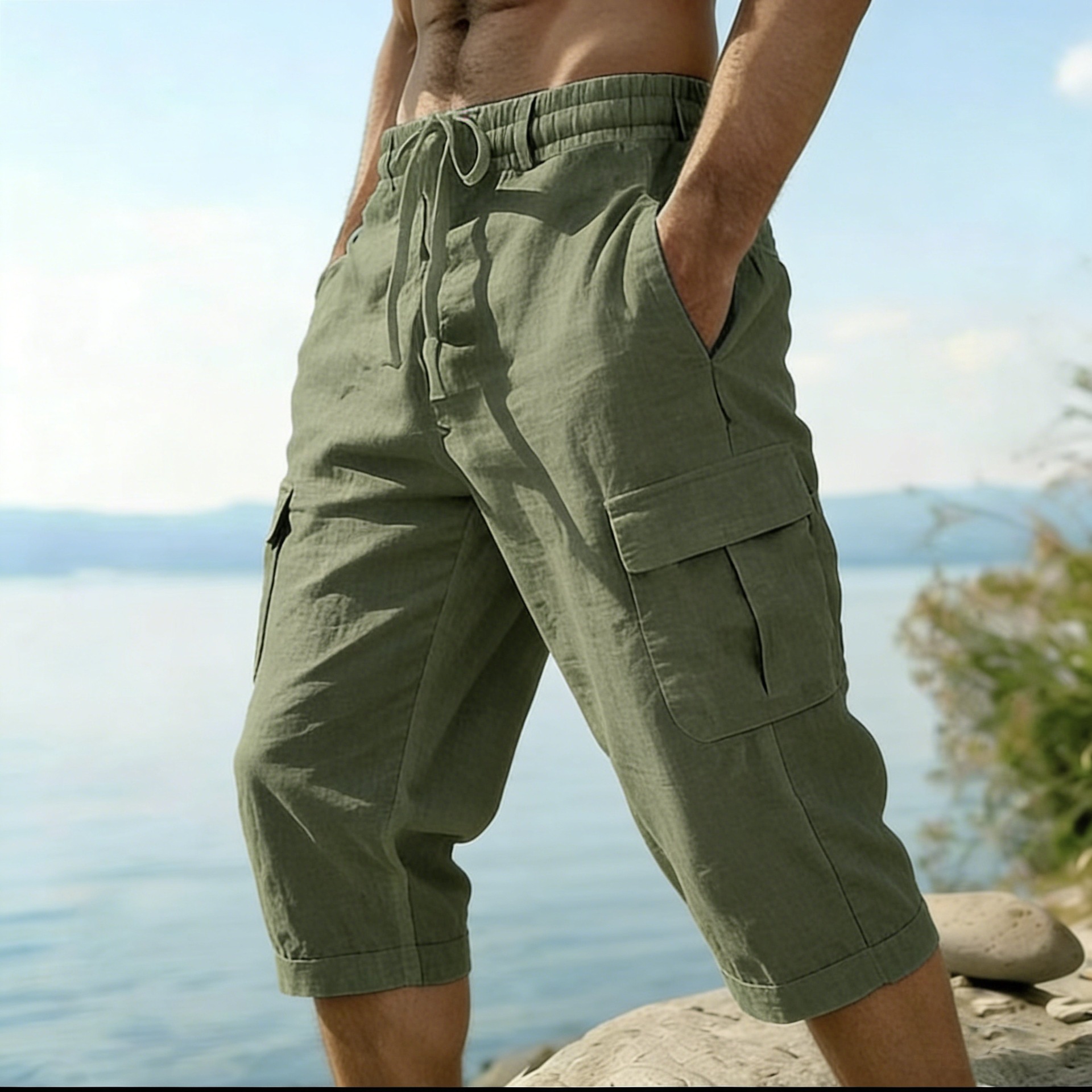 شورت رجالي صيفي من القطن والكت - مراجعة Short Linen Drawstring وسعره
